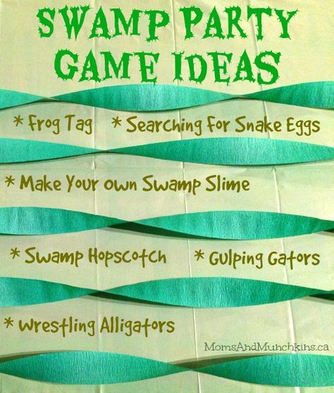 These silly & creative swamp party games are all very easy for you to set up at home. The kids will love wrestling alligators and searching for snake eggs! Bayou Party, Gator Party, Wrestling Birthday Parties, Alligator Birthday Parties, Crocodile Party, Swamp Party, Alligator Party, Wrestling Birthday, Swamp Theme