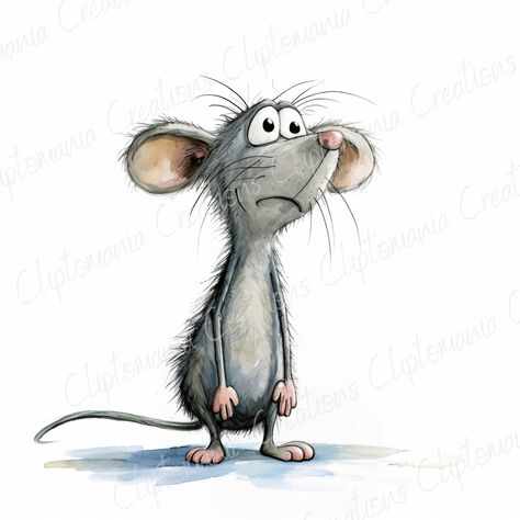 Funny Animal Illustration Art, Excited Character, Cute Mouse Drawing, Mice Drawing, Rat Clipart, Maus Illustration, Rat Art, Mouse Clipart, Lapin Art