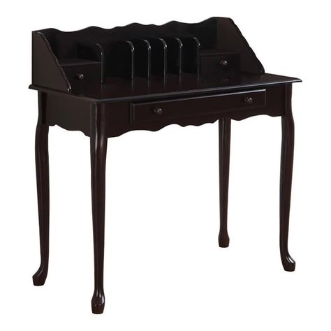 PRICES MAY VARY. Traditional French inspired secretary desk Solid wood Queen Ann styled legs Two small storage drawers with one larger center drawer helps to keep clutter hidden MDF, Rubberwood Made In Taiwan Wood Secretary Desk, Dark Brown Top, Traditional Desk, Secretary Desk, Secretary Desks, French Inspired, Small Storage, Desk With Drawers, Home Office Desks