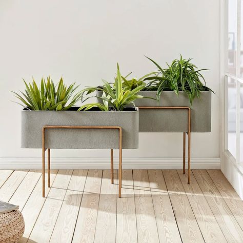 Everly Quinn Bannasch 2-Pieces Metal Planter Box Set | Wayfair Rectangular Planters Indoor, Outdoor Patio Planters And Decor, Rectangle Planters Outdoor, Rectangular Planters Outdoor, Metal Planters Outdoor, Modern Planter Boxes, Modern Planters Indoor, Outdoor Plant Stands, Modern Planters Outdoor