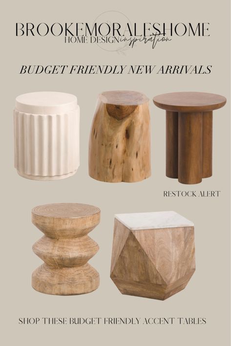 Chunky Side Table, Wood Block Side Table, Driftwood Side Table, Natural Wood End Tables, Organic Modern End Table, Organic Modern Side Table, Modern End Tables Living Rooms, Living Room Side Table Ideas, Organic Side Table