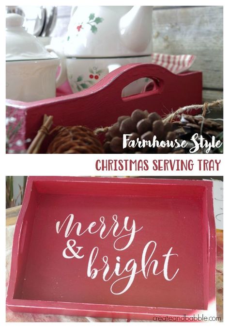 How to make a Farmhouse Christmas Serving Tray #easydiy #woodworking #woodcrafting #farmhousestyle Christmas Trays, Trays Diy, Christmas Serving Tray, Upcycled Ideas, Floating Candle Centerpieces, Red Farmhouse, Farmhouse Style Christmas, Tray Diy, Closet Organization Diy