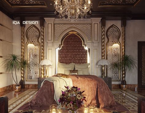 Arab Couch Living Rooms, Andalusian Bedroom, Islamic Bedroom Design, Islamic Bedroom, Moroccan Bedroom Decor, Arabian Bedroom, Moroccan Style Bedroom, Moroccan Decor Bedroom, Moroccan Houses