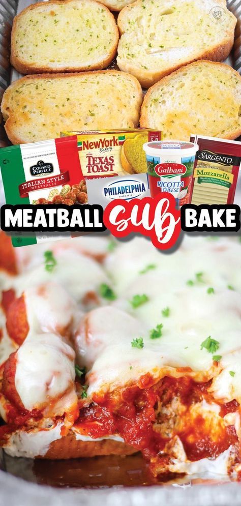 Meatball Sub Bake, Breaded Meatballs, Meatball Sub Casserole, Meatball Casserole Recipe, Garlic Toast, Meatball Dinner, Meatball Casserole, Smart School House, Meatball Sub