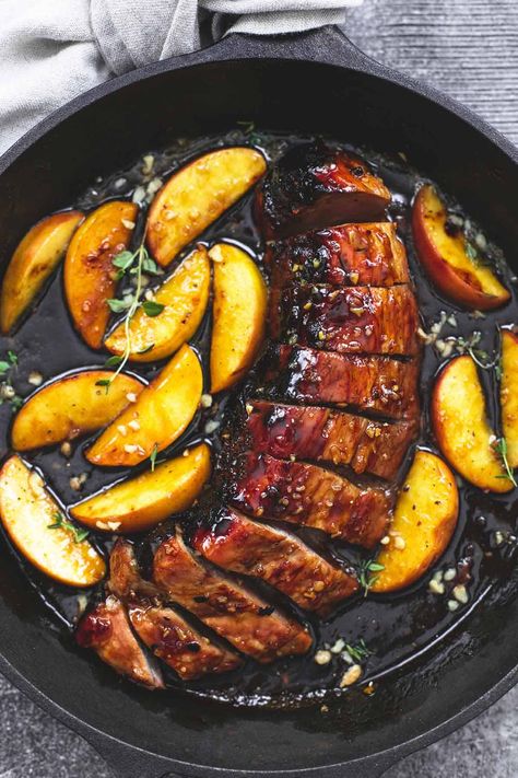 One Pan Brown Sugar Pork  Apples | Creme De La Crumb Pork Apples, Sommer Mad, Produce Recipes, Pork Dinner, Tenderloin Recipes, Pork Tenderloin Recipes, Fall Dinner, Pork Dishes, One Pan