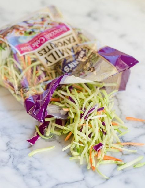 7 Ways I Turn Broccoli Slaw Into Quick Healthy Meals — Loving Food While Losing Weight | The Kitchn Broccoli Slaw Recipes, Vegetable Mixes, Broccoli Stems, Spicy Peanut Sauce, Broccoli Slaw, Cold Salad, Slaw Recipes, Fried Vegetables, Quick Healthy Meals