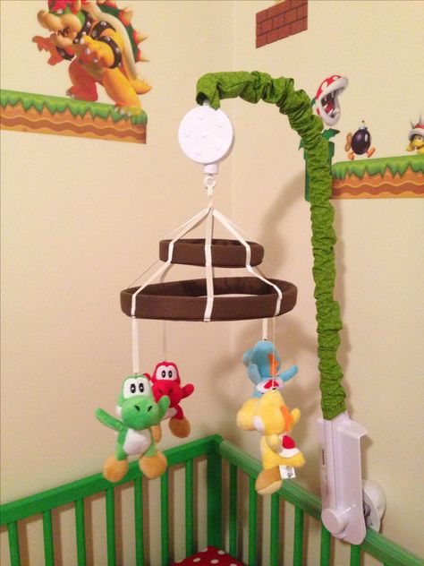 Diy Mario yoshi mobile Mario Nursery Theme, Yoshi Nursery, Gaming Nursery, Nintendo Nursery, Super Mario Nursery, Mario Nursery, Mario Crafts, Mario Room, Gamer Baby