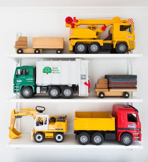 Big Car Toys, Toy Car Storage, Truck Storage, Reading Spot, Cup Of Jo, Kid Rooms, Toddler Boys Room, Playroom Storage, Toddler Bedrooms