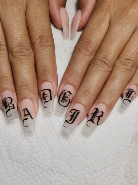 Letters On Nails, Letter Nails, Letter Nail Art, Hidden Letters, Insta Ideas, English Letter, Uñas Acrilicas, Black Nails, Bad Girl