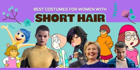 Iconic Short Hair Characters, Buzz Cut Halloween Costume, Pixie Hair Halloween Costumes, Short Hair Halloween Costumes Ideas, Halloween Costumes For Short Blonde Hair, Costumes With Short Hair, Short Hair Cartoon Characters, Short Brown Hair Character, Halloween Costumes With Short Hair