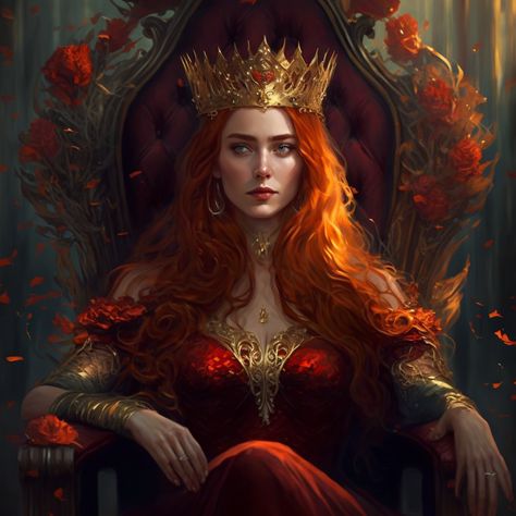 Red Hair Queen, Redhead Art, Fantasy Queen, Social Video, Arte Sailor Moon, Fantasy Princess, Fantasy Portraits, Queen Art, Diamond Crown