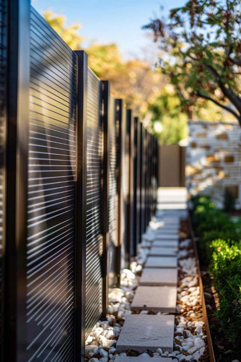 40 Modern Privacy Fence Styles for Your Garden Pool Privacy Fence Ideas, Modern Privacy Fence, Privacy Fence Landscaping, Privacy Fence Ideas, Backyard Gates, Modern Fence Design, Privacy Fence Designs, Chic Garden, Fence Styles