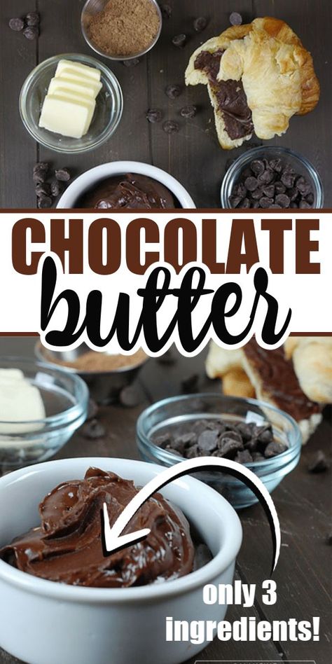 Learn how to make chocolate butter. Only 3 ingredients and you'll have the most amazing accompaniment for croissants, pancakes, waffles, bread, -- think of it with peanutbutter!! Save this for later or click through to get the recipe now. Butter Recipes Homemade, Flavored Butter Recipes, Valentines Recipes Desserts, Stack Of Pancakes, Low Carb Cheesecake, Flavored Butter, Valentine Desserts, Chocolate Butter, Homemade Butter