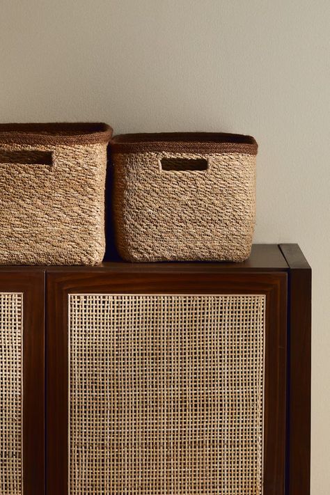 Small, handmade storage basket in seagrass and jute to keep your home tidy and organised in a charming, rustic way. Handles at the short sides. As the basket is handmade from natural materials, each item is a unique piece of craftsmanship. Height 16 cm. Width 18 cm. Length 24 cm. Guest Bedroom Home Office, Seagrass Storage Baskets, Shelf Baskets Storage, Shower Storage, Kids Activewear, Interior Textiles, Room Fragrances, H&m Home, Cardigan Sweater Jacket