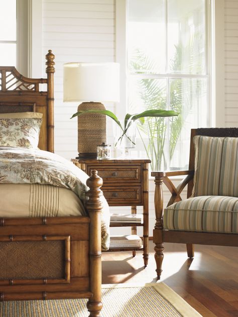 Tommy Bahama Bedroom, British Colonial Decor, Tropical Bedrooms, Tommy Bahama Home, Lexington Home, Bedside Chest, Coastal Bedrooms, Bedroom Panel, Canopy Bed