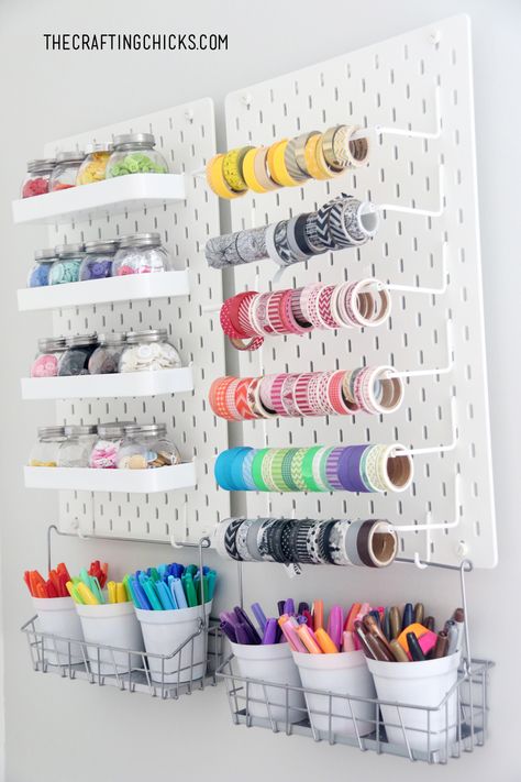 Craft Room Design Inspiration, Washi Tape Organization, Pegboard Craft Room, Scrapbook Supplies Organization, Craft Room Organisation, Room Design Inspiration, Kids Craft Room, Kids Craft Supplies, Dream Craft Room