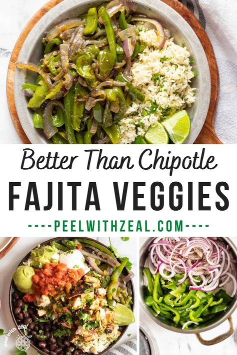 This Chipotle Copycat fajita vegetable recipe tastes better than the original. Only 5 minutes of prep time and 10 minutes to cook. Great for burritos, quesadillas and more! Great for meal prep. Chipotle Fajita Veggies, Fajita Veggies Recipe, Mexican Side Dish, Chipotle Inspired Recipes, Fajita Veggies, Chipotle Copycat Recipes, Mexican Food Recipes Appetizers, Chipotle Copycat, Mexican Side