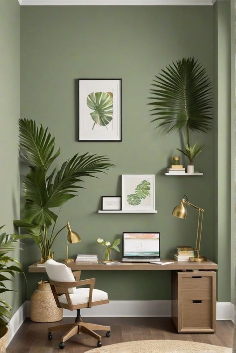 home decor interior design,interior bedroom design,living room interior,designer wall paint On Top Of Cabinet Decor, Green Wall Office, Colors For Home Office, Top Of Cabinet Decor, Wall Murals Painted Diy, Colors For Home, Green Wall Design, Top Of Cabinets, Relaxing Living Room