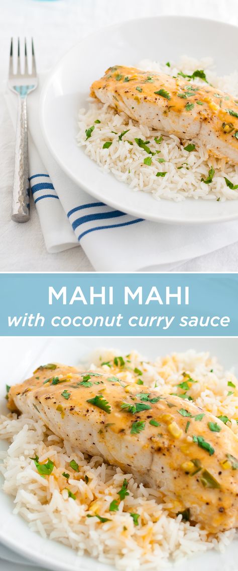 Mahi Mahi Coconut Rice, Coconut Curry Mahi Mahi, Mahi Mahi Coconut Curry, Mahi Mahi Curry, Mahi Mahi Asian Recipes, Curry Mahi Mahi Recipes, Mahi Mahi Coconut Milk, Coconut Mahi Mahi, Mahi Mahi Cream Sauce