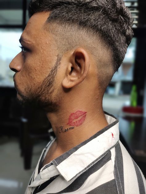 Lips TATTOO at tattoo writers dhamnod contact 9977082013,9039920119 Lip Tattoo Ideas Kisses Men, Lip Tattoo On Neck Men, Lips Tattoo Ideas Kisses, Besos Tattoo, Kiss Tattoo On Neck, Kiss Lip Tattoos, Kiss Tattoo, Tattoo On Neck, Lips Tattoo