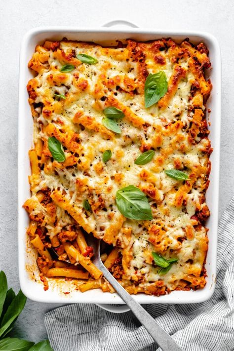 Healthy Pasta Bake, Baked Pasta Casserole, Easy Baked Ziti, Spoon Fork Bacon, Baked Penne, Ziti Pasta, Ziti Recipes, Baked Ziti Recipe, Baked Pasta