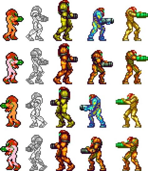 Metroid Samus Pixel Art, Sprite Art, Sprite Sheet, Metroid Samus, Super Metroid, Gaming Art, Samus Aran, Pixel Games, Rms Titanic