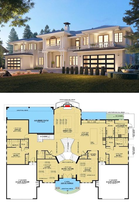 Houses Floor Plans 2 Story, Luxury Floor Plans 2 Story, Elegant Mansion Floor Plans, European Mansion Floor Plans, American Luxury Houses, 10 Bedroom House Plans Dream Homes, Large Home Floor Plans Dream Houses, 10 Room House Plans, Mansion Exterior And Floor Plan