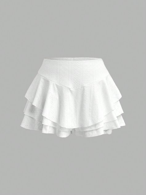 White Casual Collar  Knitted Fabric Plain Skort Embellished Medium Stretch Summer Women Plus Clothing White Layered Skirt, Short Branco, Short Pollera, Ropa Aesthetic, Shorts For Summer, Skirt Shorts, Skirt White, Plus Size Shorts, Layered Skirt