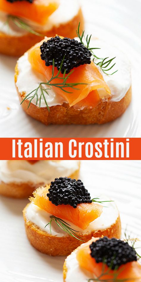 Italian Crostini, Salmon Toppings, Caviar Appetizers, Recipe With Sour Cream, Salmon Caviar, Gluten Free Puff Pastry, Rasa Malaysia, Sour Cream Recipes, Appetizer Bites