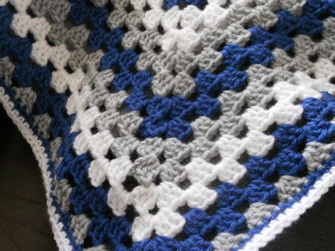 This listing is for a granny square baby boy blanket. Its made out of high quality, soft, acrylic yarns in colonial blue, silver heather, and Crochet Blanket Blue, Crochet Blanket Boy, Baby Crib Blanket, Colonial Blue, Easy Crochet Baby Blanket, Crochet Bedspread Pattern, Boy Blanket, Crochet For Beginners Blanket, Baby Cocoon