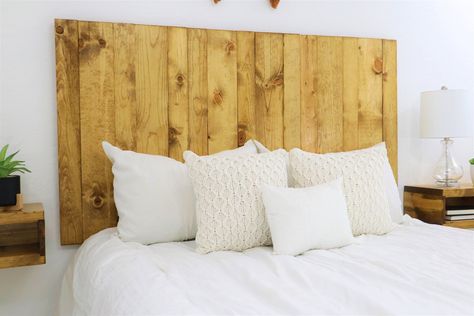 "[RUSTIC HEADBOARD] Featuring an original headboard design in a natural light brown wood plank color handcrafted with real solid wood. [SIGNATURE DESIGN] A simple and beautiful minimalist handcrafted wood headboard design made with real solid wood, pleasing to the eye and mind. [HANDCRAFTED] The headboard wood boards are hand brush-painted and stained individually to give them a rustic look. Since it is real wood there will be some natural variations like knots or splits. These aren't defects, b Orange Headboard, Solid Wood Headboard, Wood Panel Headboard, Floating Headboard, Brown Headboard, Farmhouse Headboard, California King Headboard, Rustic Headboard, Custom Headboard