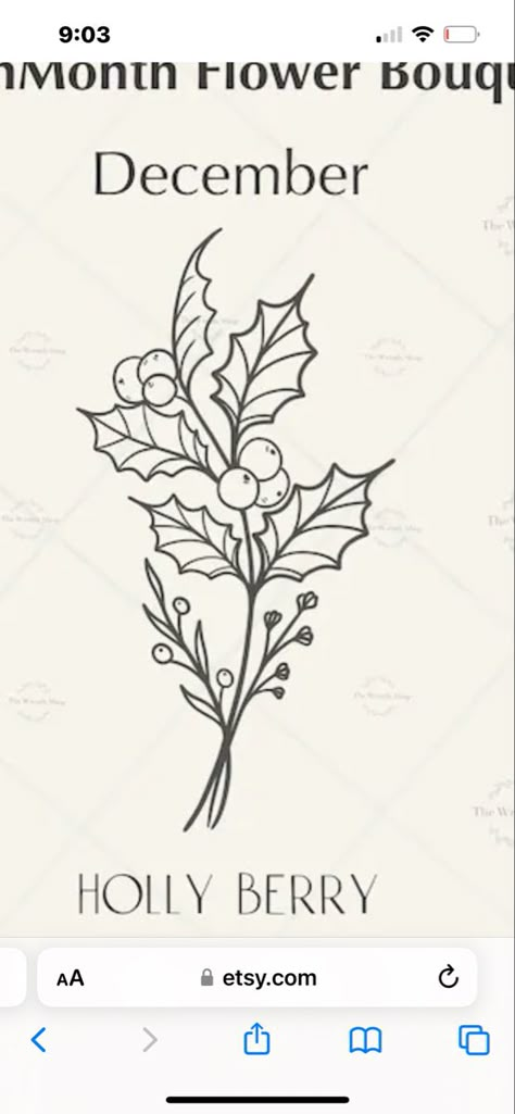 Holly Tattoo Color, Holly Flower Tattoo Small, Holly Fine Line Tattoo, Holly Sprig Tattoo, Simple Holly Tattoo, Holly Plant Drawing, Holly Berry Flower Tattoo, Holly Leaves Tattoo, Traditional Holly Tattoo