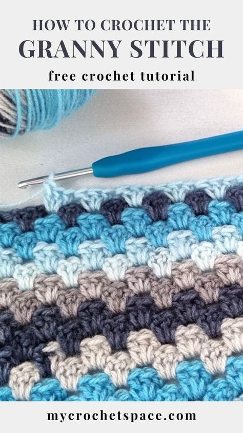 Check out this Crochet Granny Stitch tutorial, perfect for beginners! This easy, beginner-friendly stitch is versatile and quick to work up. Follow the written instructions with photos to master this classic stitch, perfect for various crochet projects, such as shawls, blankets, cardigans and much more. Crochet Borders With Bernat Blanket Yarn, Free Crochet Square Patterns Easy, Jasmine Crochet Stitch Tutorial, Easy Afghans To Crochet Free, Granny Crochet Stitch, Modern Granny Stitch, Beginner Single Stitch Crochet Projects, Clever Crochet Projects, Granny Square Stitch Blanket