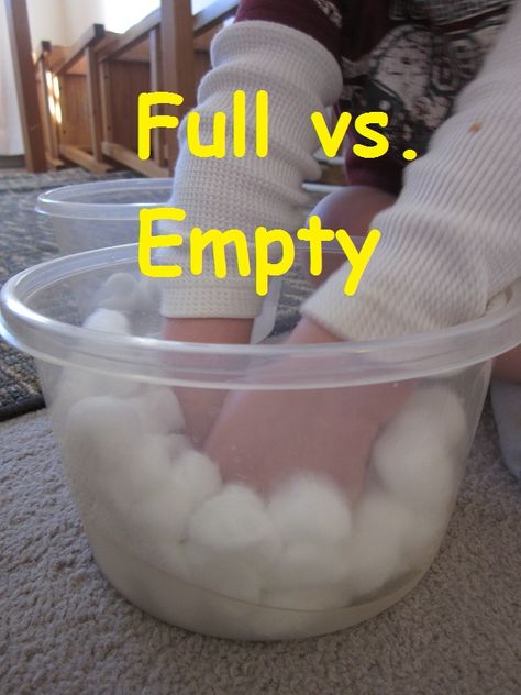 Full vs. Empty Full And Empty Activities For Kids, Speech Therapy Tools, Prek Math, Toddler Art Projects, Therapy Tools, Teaching Preschool, Toddler Learning Activities, Toddler Art, Numeracy