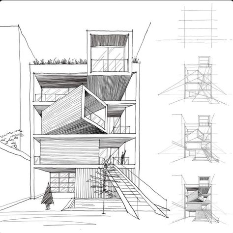 Sketch Like An Architect, How To Draw Like An Architect, Arch House Design, Multi Point Perspective, Sketch House, Perspective Architecture, Interior Architecture Sketch, House Design Drawing, Architect Sketch