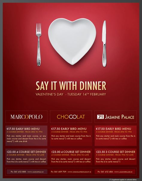 Restaurant Print Advertisement Valentine's Day by Loïc Seigland, via Behance Restaurant Valentines Day Ideas, Valentines Advertising, Valentine Advertising, Valentines Day Advertising, Valentines Day Ads, Valentines Ads, Valentines Day Restaurant, Valentines Day Promo, Valentine Promotion