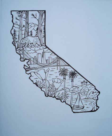 California Outline, State Of California, Outline Tattoo, California State, Trees, For Free, California, Black And White, Tumblr