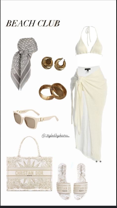 The cute luxury beach day outfit!! An elevated Beach day outfit!! Outfit To Go To The Beach, Beach Outfit Luxury, Cute Summer Outfits For Vacation, Pool Party Outfit Baddie, Bougie Beach Outfits, Luxury Beach Outfits Women, Outfit Ideas For Summer Vacations, Beach Vacation Fits, Club Inspo Outfits