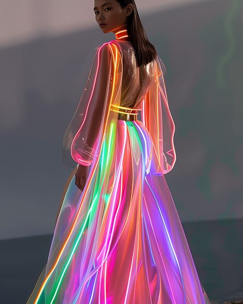 Shine bright wherever you go ✨💖 #neon #fashionshow #runway Bright Party Outfit, Neon Cyberpunk Outfit, Glow In The Dark Outfits, Cute Neon Outfits, Glow Clothes, Acquaintance Party, Glow In The Dark Dress, Pizza Clothes, Neon Clothes