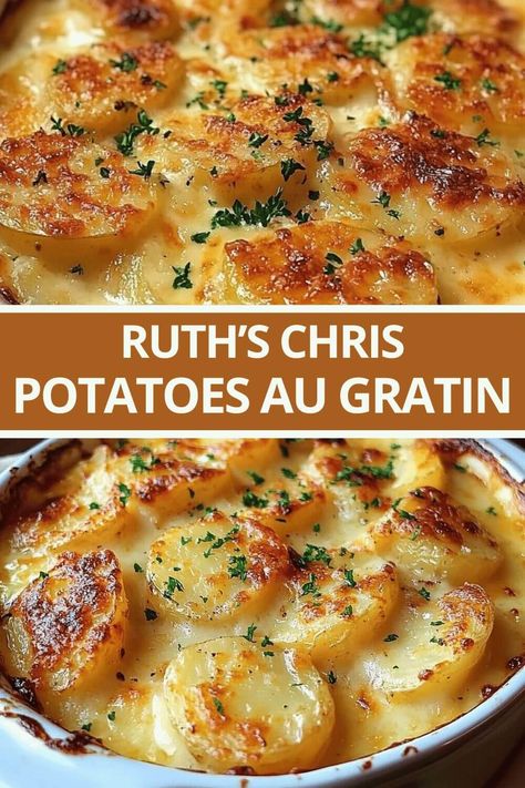 How to Make Copycat Ruth’s Chris Potatoes au Gratin Au Gratin Potato Recipes, Potato Bacon, Gratin Potatoes, Au Gratin Recipes, Savory Sides, Sides Dishes, Potluck Ideas, Tender Meat, Potato Recipes Side Dishes