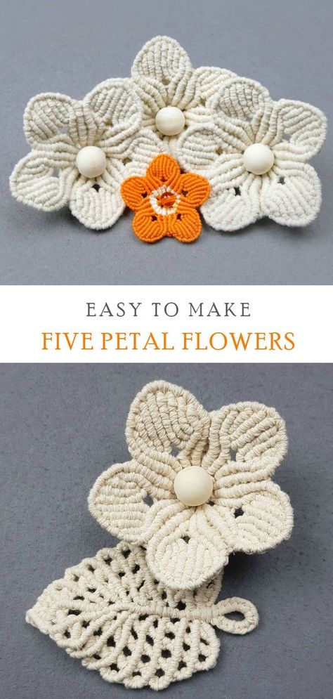 How To Make A Five Petal Decorative Flower Cozy Crafts, Macrame Flowers, Macrame Flower, Free Macrame Patterns, Macrame Plant Hanger Patterns, Macrame Knots Tutorial, Crafts Crochet, Macrame Knots Pattern, Macrame Wall Hanging Patterns