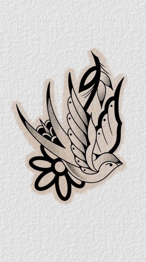 Neo Traditional Sparrow Tattoo, American Traditional Bird Tattoo Black, Traditional Lotus Tattoo, Bird Tattoo Traditional, Old School Flower Tattoo, Stipple Tattoo, Traditonal Tattoo, Traditional Tattoo Designs, Sparrow Tattoo