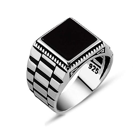 Chimoda - Men's wristwatch, 925 sterling silver ring design with black onyx stone Unique Ring Designs, Sterling Silver Mens Rings, Turkish Jewelry, Black Onyx Stone, Black Onyx Ring, Square Rings, Mens Silver Rings, Sterling Silver Mens, Onyx Ring