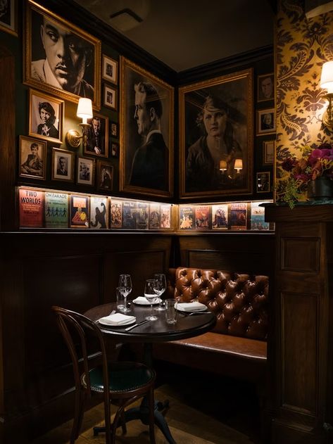 Chumley’s, Greenwich Village’s Favorite Speakeasy, Is Back French English Decor, Bar Rooms In House, Masculine Bourbon Room, Speakeasy Booth Seating, Dark Green Pub Interior, Pub Style Living Room, Speak Easy Bar Aesthetic, Speakeasy Wall Decor, 80s Restaurant Aesthetic