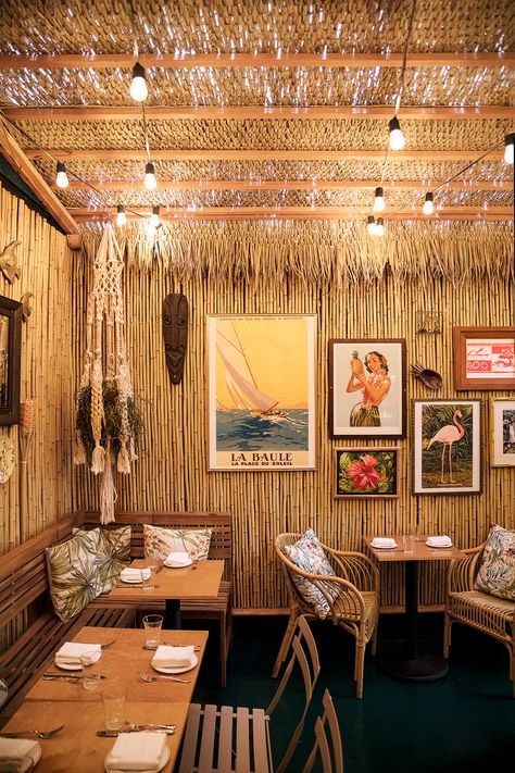 Tiki Room Decor, Leos Oyster Bar, Tropical Restaurant, Bar Deco, Surf Room, Outdoor Restaurant Design, Bamboo House Design, Tiki Bars, Tiki Bar Decor