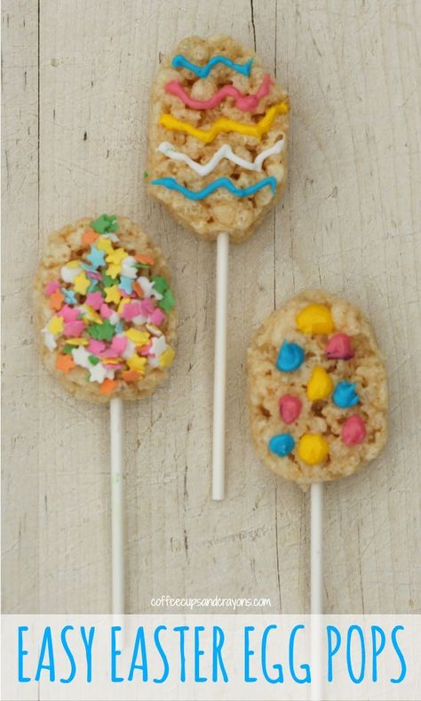 We made these semi-homemade Easter Egg Rice Krispies Treat Pops. They are a super easy Easter snack for kids and a fun after school activity for the whole family! Easy Easter Snacks, Rice Krispies Pops, Easter Snack, Kids Cooking Party, After School Activity, Rice Krispies Treat, Easter Fun Food, Easter Cooking, Egg Rice