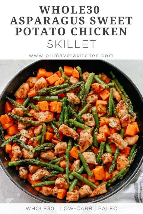 Sweet Potato Chicken Skillet, Sweet Potato Green Beans, Sweet Potato Chicken, Potato Chicken, Chicken Skillet Recipes, Chicken Skillet, Chicken Sweet Potato, Skillet Chicken, Asparagus Recipe