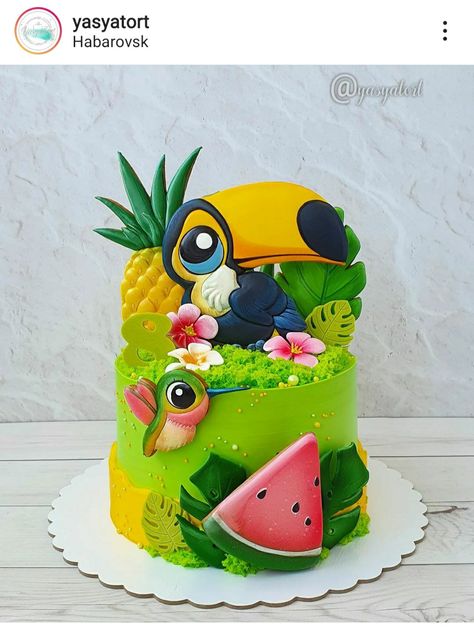 Tropic Cake, Tropical Birthday Cake, Aloha Party, Bird Cakes, Cake Decorating Piping, Tropical Birthday, Summer Birthday Party, 3d Cake, Tropical Bird