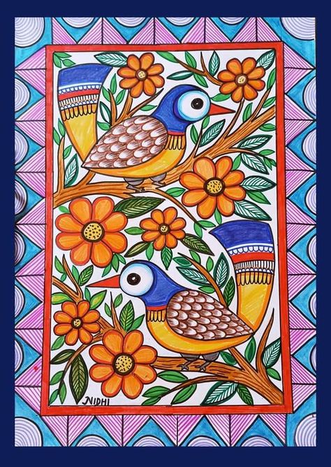 Madhubani Paintings Peacock, Gond Painting, Modern Art Canvas Painting, Kalamkari Painting, Beautiful Art Paintings, Mandala Art Lesson, Madhubani Art, Art Painting Gallery, Madhubani Painting