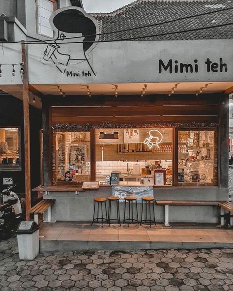 Small Street Cafe, Street Coffee Shop Design, Street Cafe Design, Cafe Outside, Rustic Coffee Shop, Cafe Plan, Street Food Design, Mini Cafe, Street Coffee